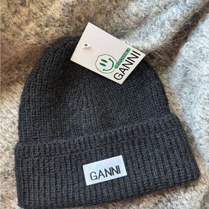 Ganni Charcoal Knit Beanie
